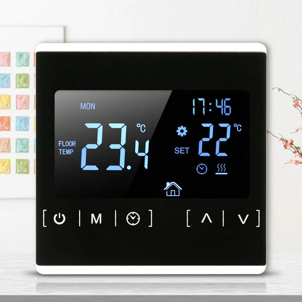 

Умный термостат с электрическим подогревом пола с диапазоном от 5 ℃ до 38 ℃, Терморегулятор с сенсорным ЖК-экраном, умный регулятор температ...