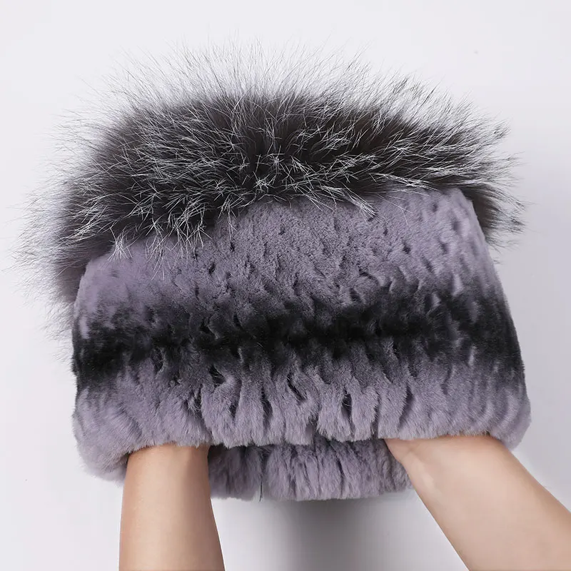 

Female Knitted Cap Beanies For Women Rabbit Fur Hat 100% Genuine Fur Caps Natural Fur Knitting Beanies Russian Female Caps Lady