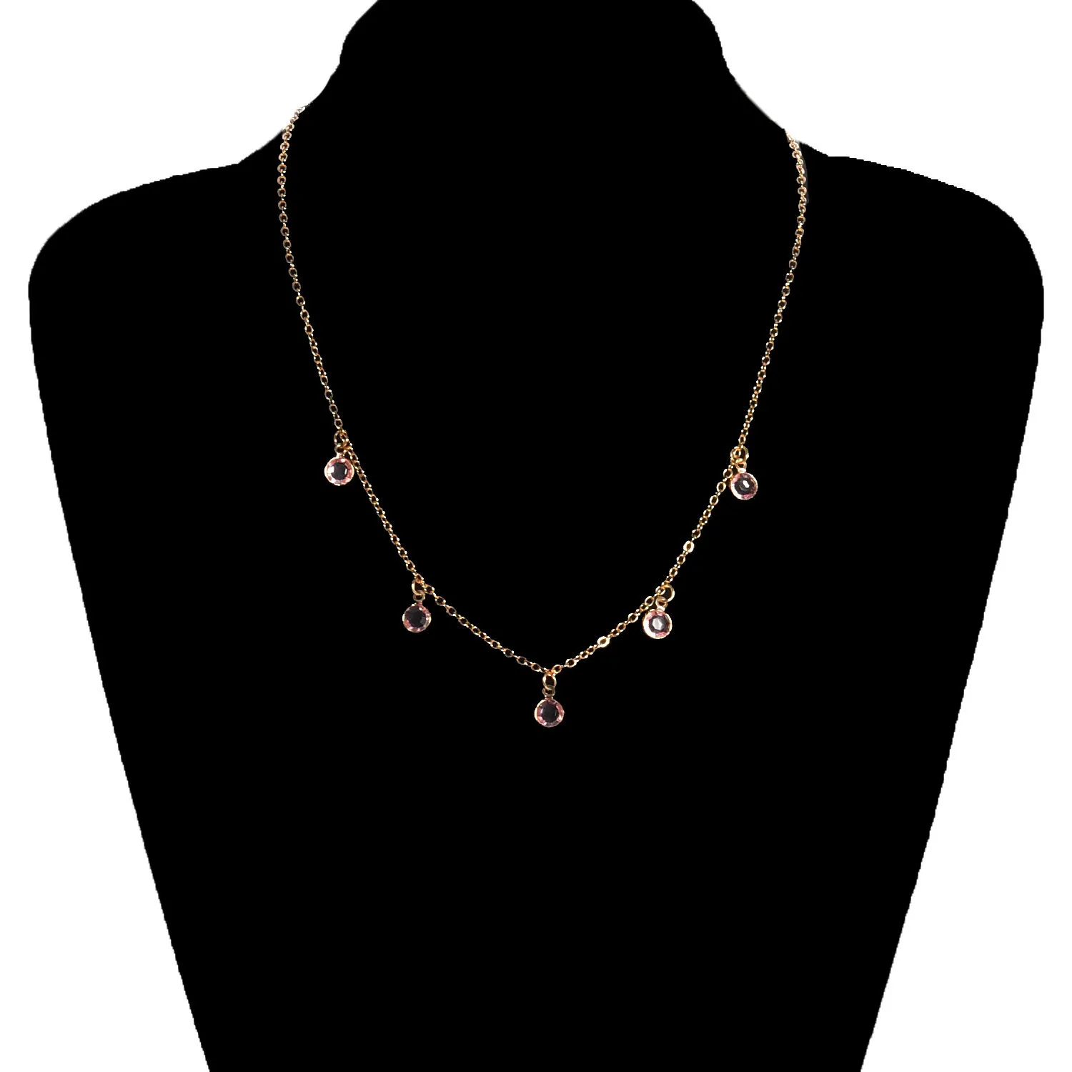 

Simple and Fashionable Color Rhinestone Pendant Necklace Ladies Casual Alloy Chain Necklace Summer Outing with Accessories