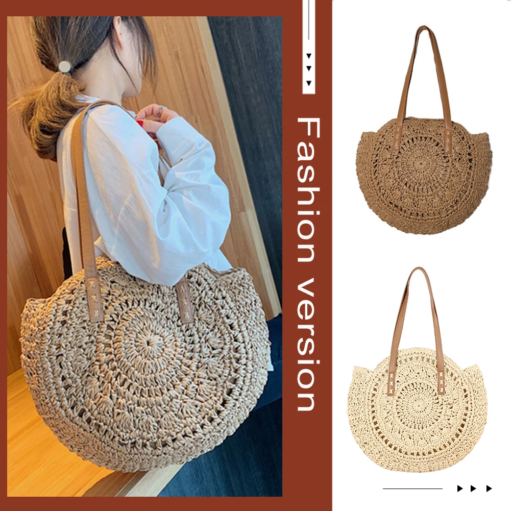 

Retro Women Handbags Straw Woven Design Large Capacity Shoulder Tote Shopping Bags for Women Handbag Female Travel