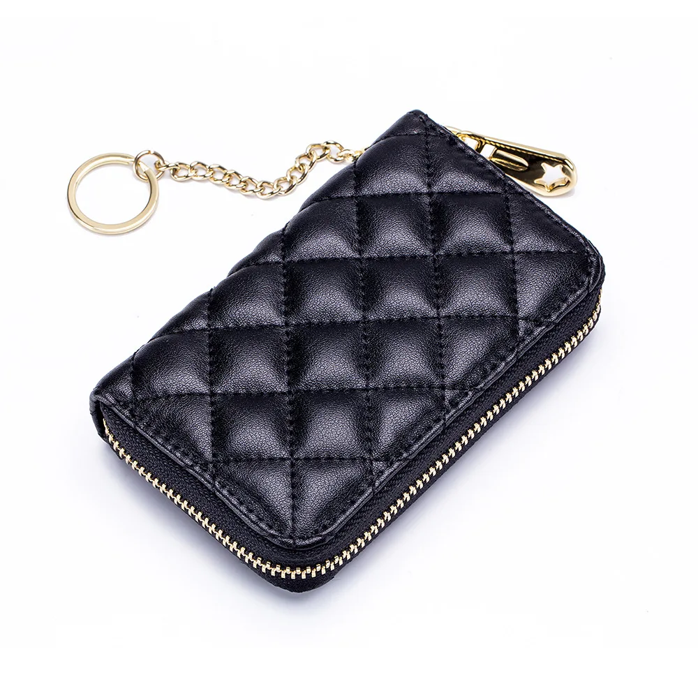 Coin Purse Female Cow Leather 2021 New Multifunctional Zipper Coin Purses Mini Clutch Car Key Pouch Fashion Plaid Change Pocket