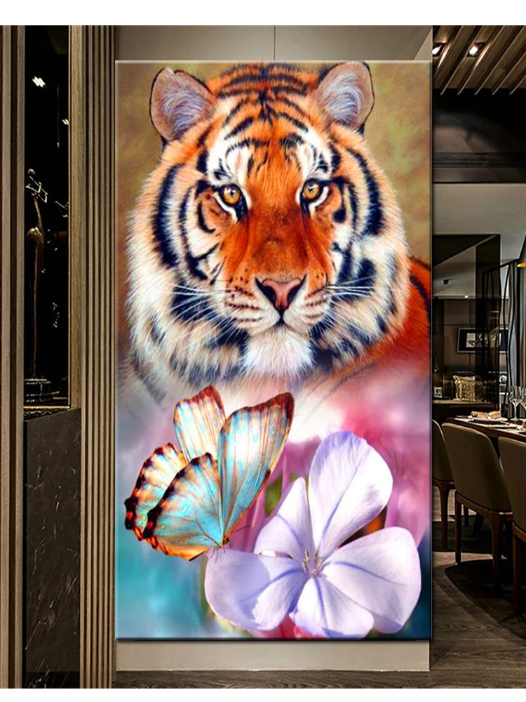 

5D DIY Diamond Painting Tiger Head,Handmade Gift Diamond Embroidery pattern Diamond Flower Animal Wall Decoration