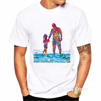 watercolor super dad and daughter swimming print tshirt men summer fashion tops tee shirt homme short sleeve harajuku t shirt