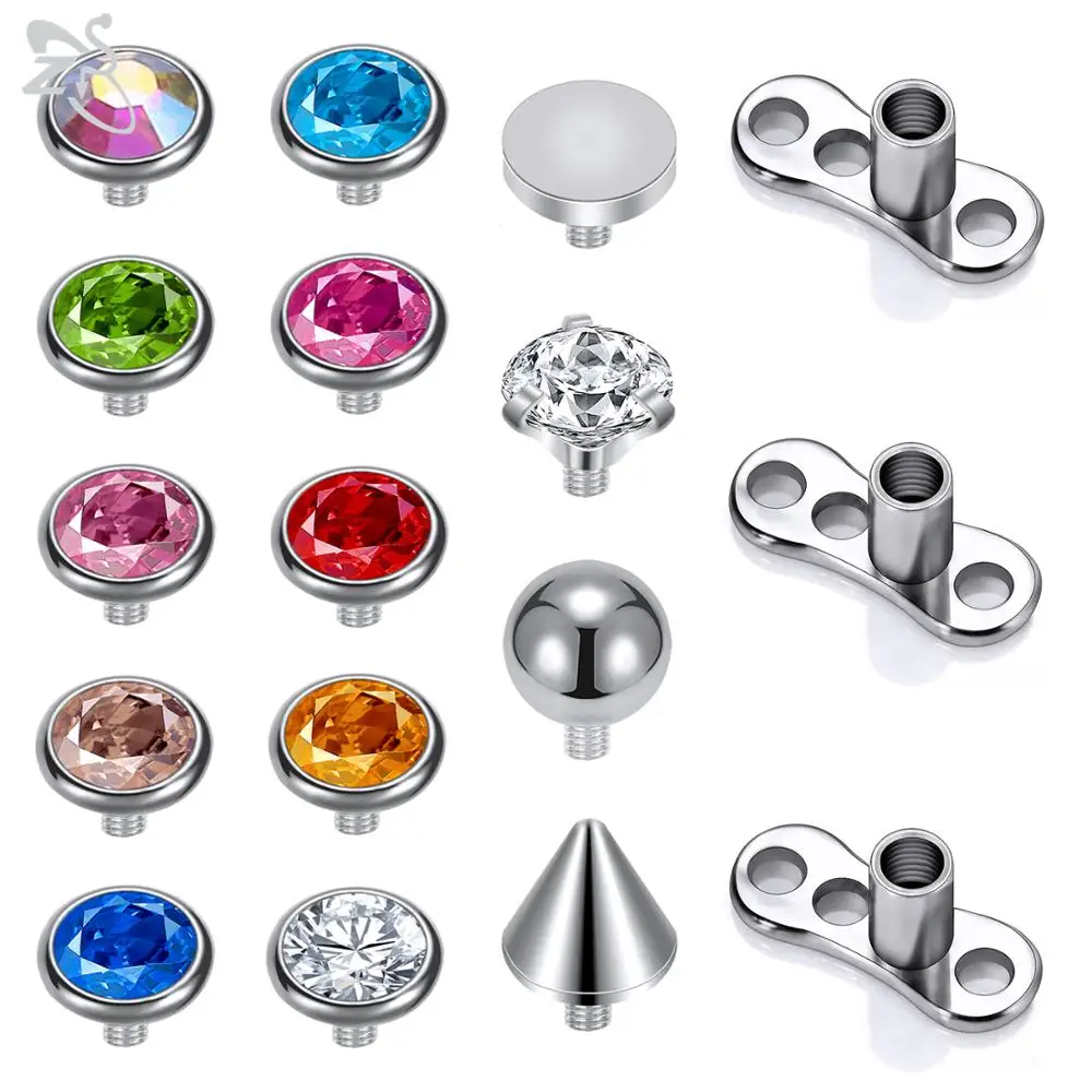 Crystal Dermal Anchor Surface Piercings Top Skin Diver Bases Sexy Body Jewe...