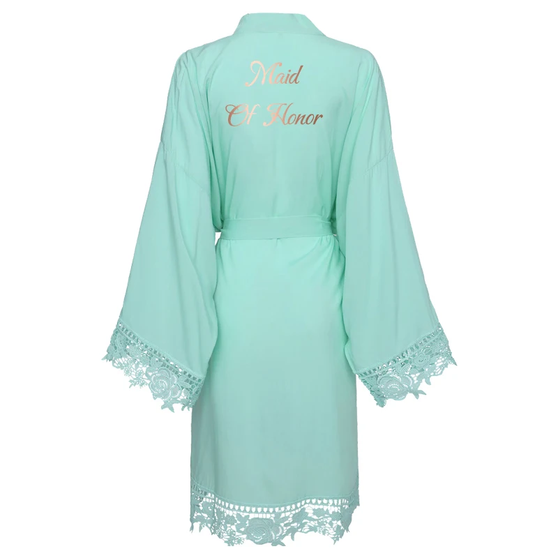 New Women White Green Mint Cotton Lace Bride Bridesmaid Robe Wedding Bridal Dressing Gown Sleepwear Bath Robe