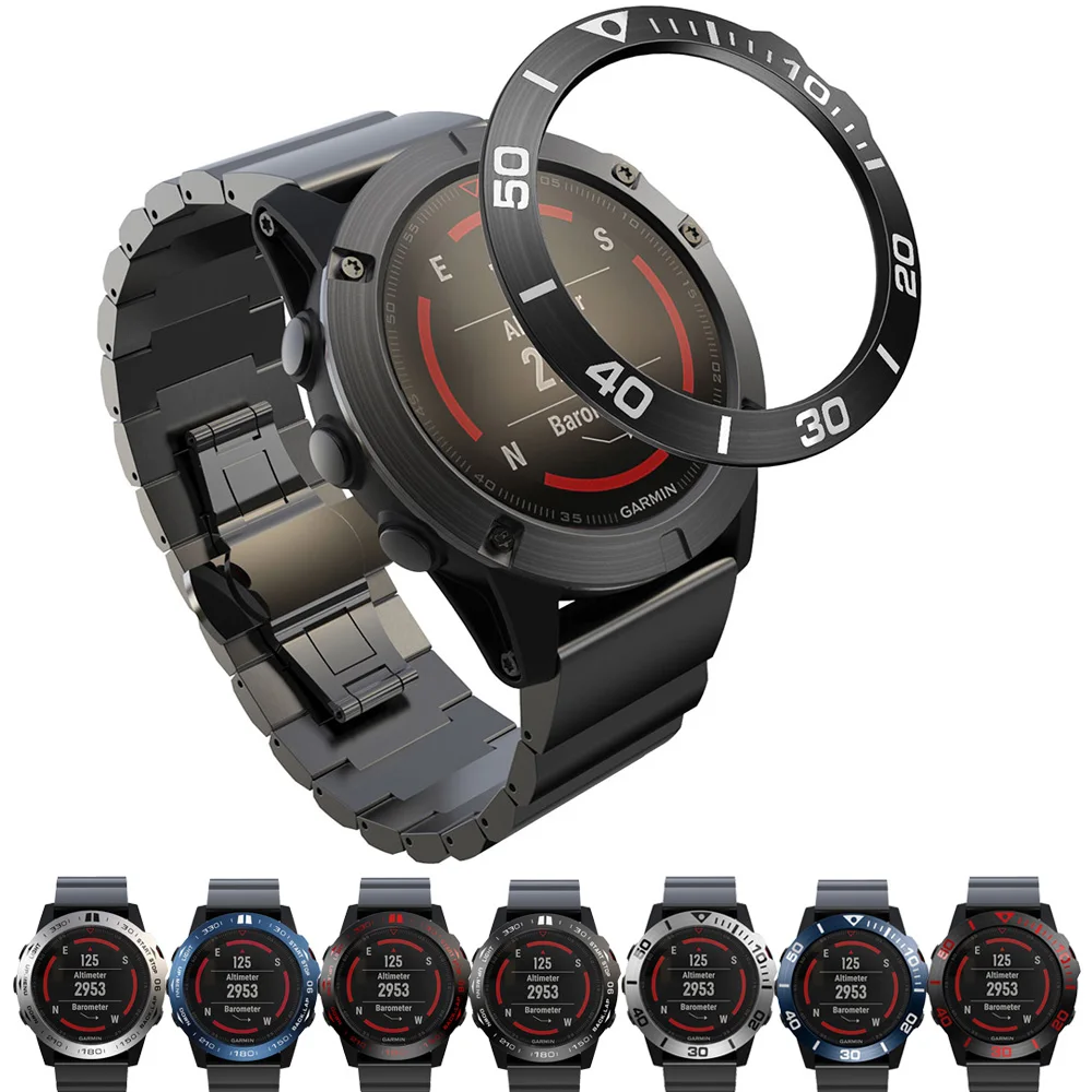 Кольцо для часов Garmin Fenix 5X / Plus из нержавеющей стали с клейкой вставкой защитой от