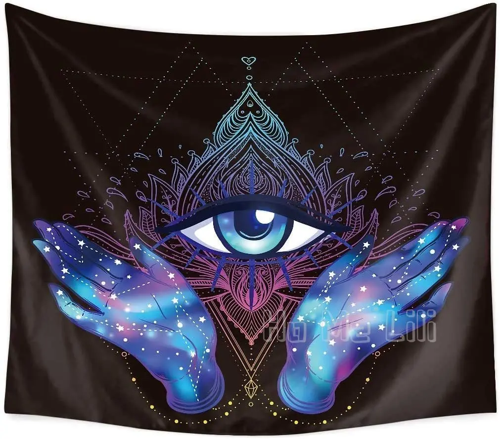 

Black Purple Hamsa Hand Tapestry Evil Eye Blessing Home Good Luck Mandala Bohemian Tapestries For Bedroom Dorm Room