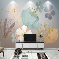 custom mural wallpaper modern simple plant flowers golden fresco living room sofa bedroom backdrop creative art home decor mural