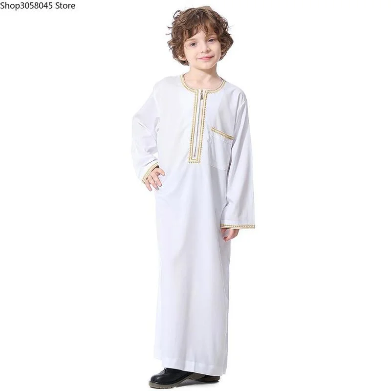 Ramadan Muslim Kids Abaya Jubba Thobe Boy Long Dress Islamic Children Caftan Robe Dubai Arab Kaftan Saudi Arabia Worship Service