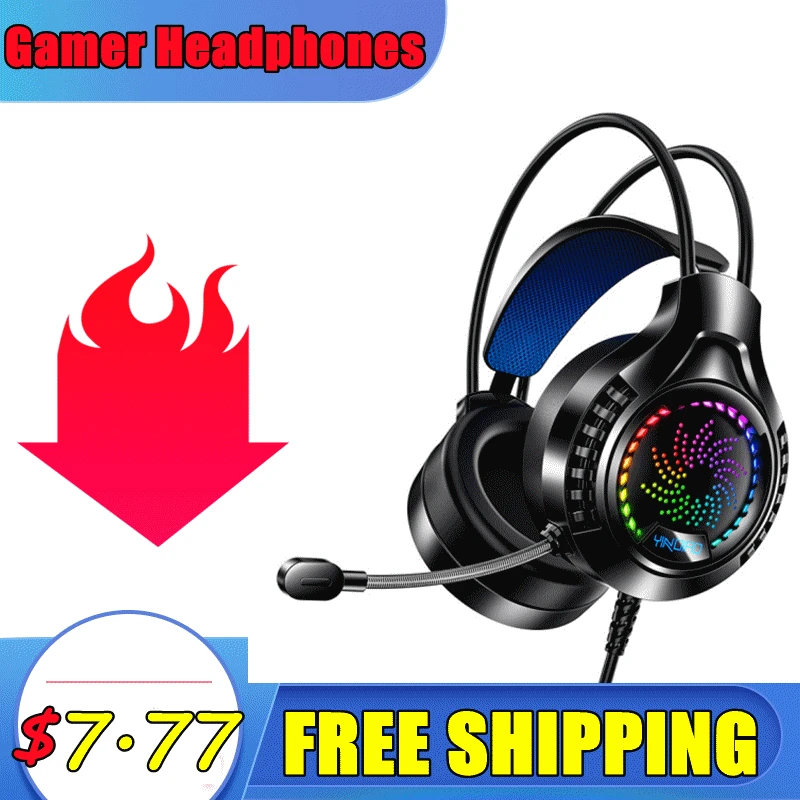 

Проводные Игровые наушники со светодиодной подсветкой и микрофоном