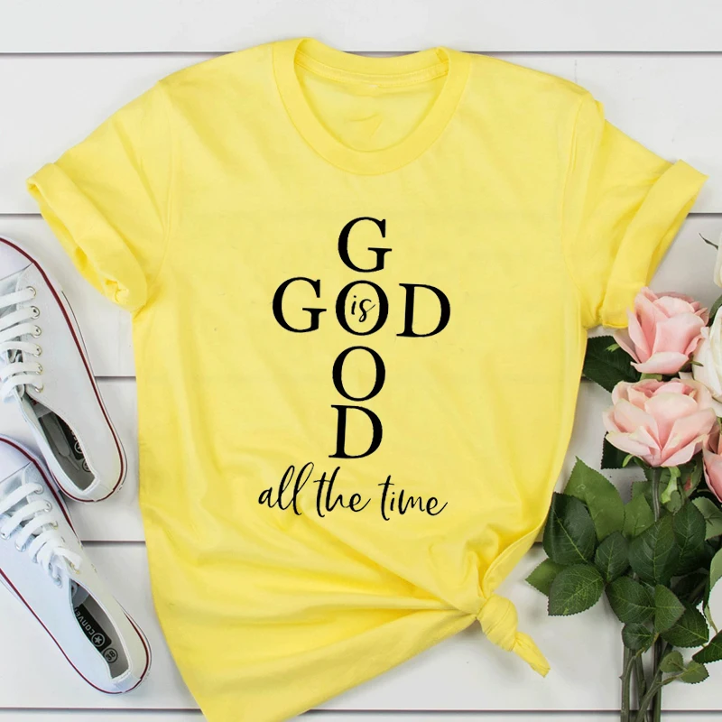 Женская хлопковая футболка с надписью God Is Good All The Time | одежда