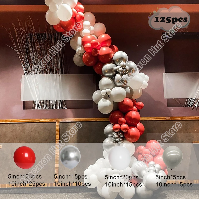 Fondo de 125 piezas para fiesta de cumplea&ntilde;os, Macaron gris, boda, Baby Shower, bricolaje, mesa de cena de vacaciones, globo blanco, arco de guirnalda-0