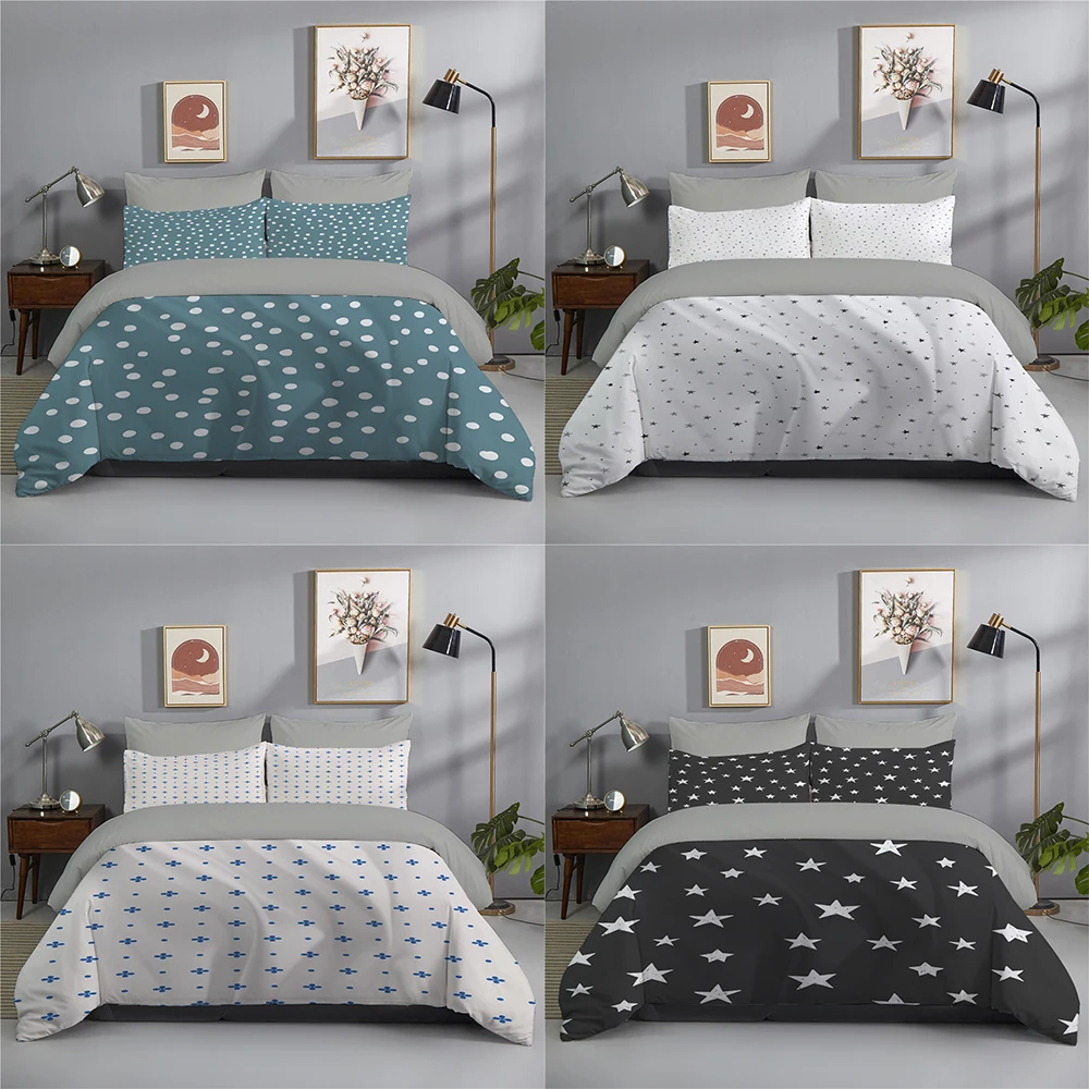 

Комплект постельного белья с 3D рисунком звезд, в стиле бохо, двуспальный, King-Size, белое одеяло/пододеяльник, наволочка, домашний текстиль