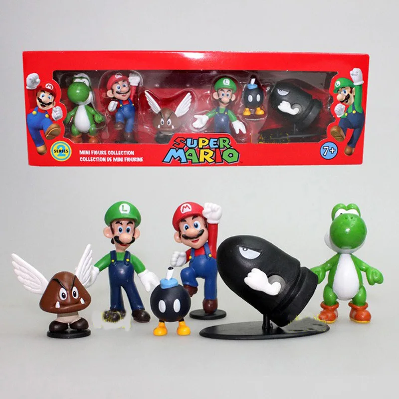 6Pcs/Set Super Bros PVC Action Figure Toys Dolls Luigi Yoshi Mushroom Donkey Kong In Gift Box Kids | Игрушки и хобби