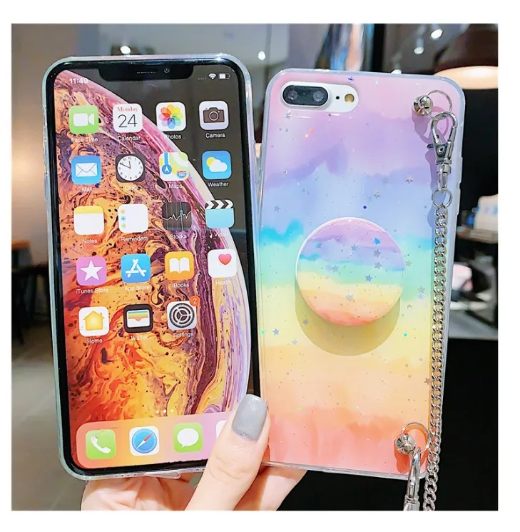 Радужный градиентный Прозрачный чехол для телефона через плечо для iphone 11Pro max чехол для iphone XS MAX чехол X XR 6 S 7 8 plus чехол на ремне