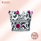 Женский браслет и ожерелье WOSTU, из 100% стерлингового серебра 925 пробы с Розовыми Фианитами и бусинами, модные украшения CQC776