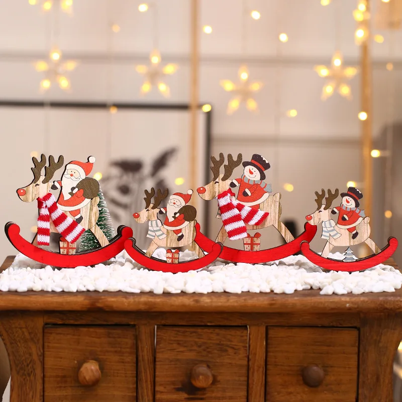 

1PC DIY Christmas Trojan Horse Wooden Ornaments Santa Claus/Snowman Xmas Deer Ornaments Kids Gift Christmas Party Decoration
