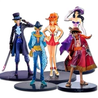 free shipping monkey d luffy sabo nami pvc action figure toys dolls 18cm one piece 15th anniversary anime figure character set