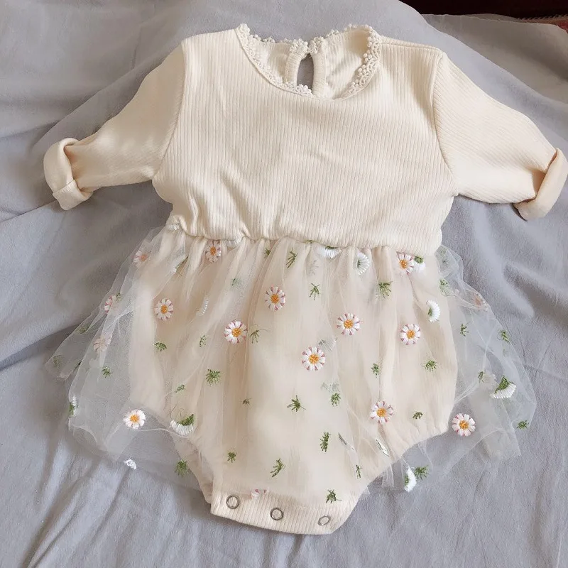 

Autumn Newborn Girls Clothes Long Sleeve Lace Mesh Baby Bodysuit
