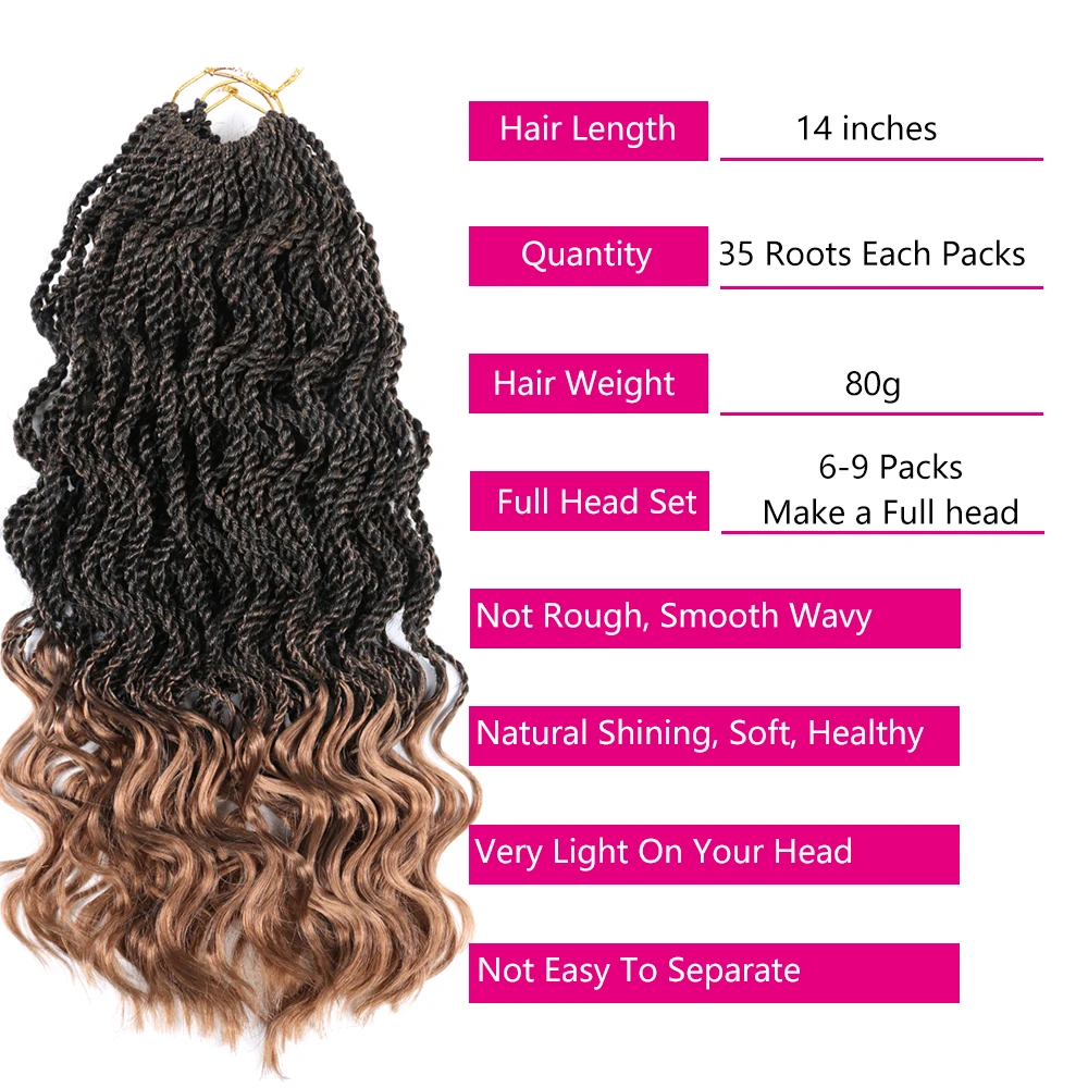 DAIRESS 14&quot Wavy Senegalese Twist Hair With Curly Ends Crochet Braids Synthetic Braiding Extensions |