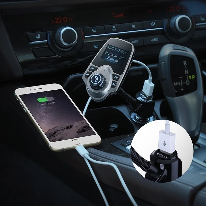 Автомобильный Bluetooth-передатчик T10 с USB-портом и зарядным устройством | Автомобили