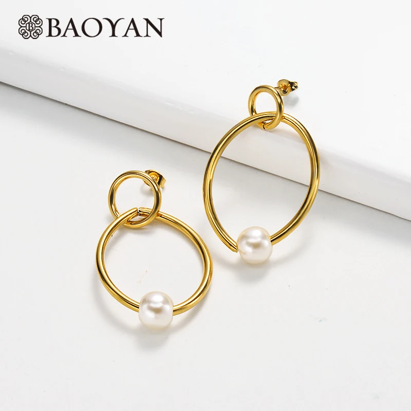 Простые серьги BAOYAN из нержавеющей стали золотые серебряные титановые круглые