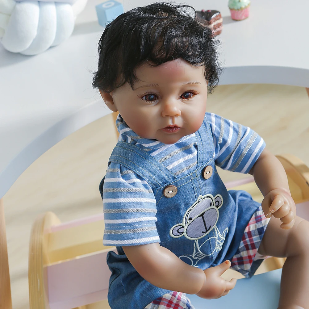 

50CM Soft Lifelike Curly Hair Doll Cute Overalls Doll Simulation Baby Toy Kids Girl Lifelike Doll Baby Newborn Toy Birthday Gift