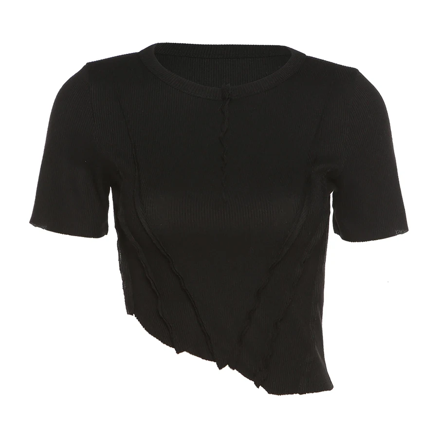 Женская готическая футболка NIBBER белая или черная плиссированная с коротким