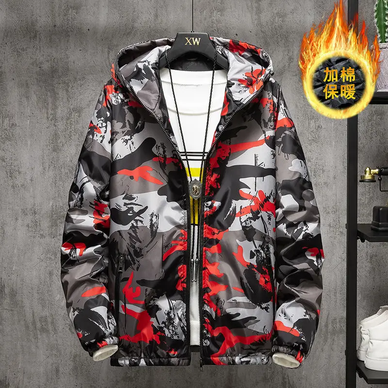 Winter coat for men fashion trend brand design thick warm camouflage cotton-padded jacket for students short down hoodede jacket