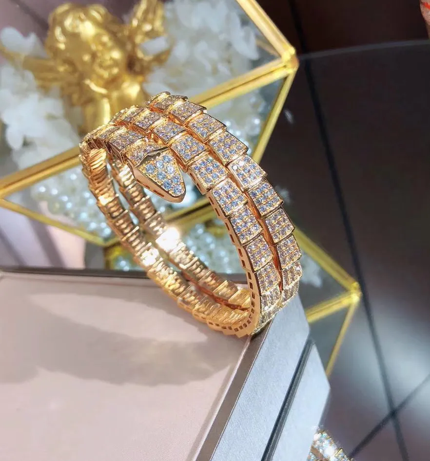Абсолютно новые женские аксессуары из цирконов S925 серебро bijoux femme двойной обруч змея манжеты браслет adjsutable ювелирные изделия - Окраска металла: Золотой цвет