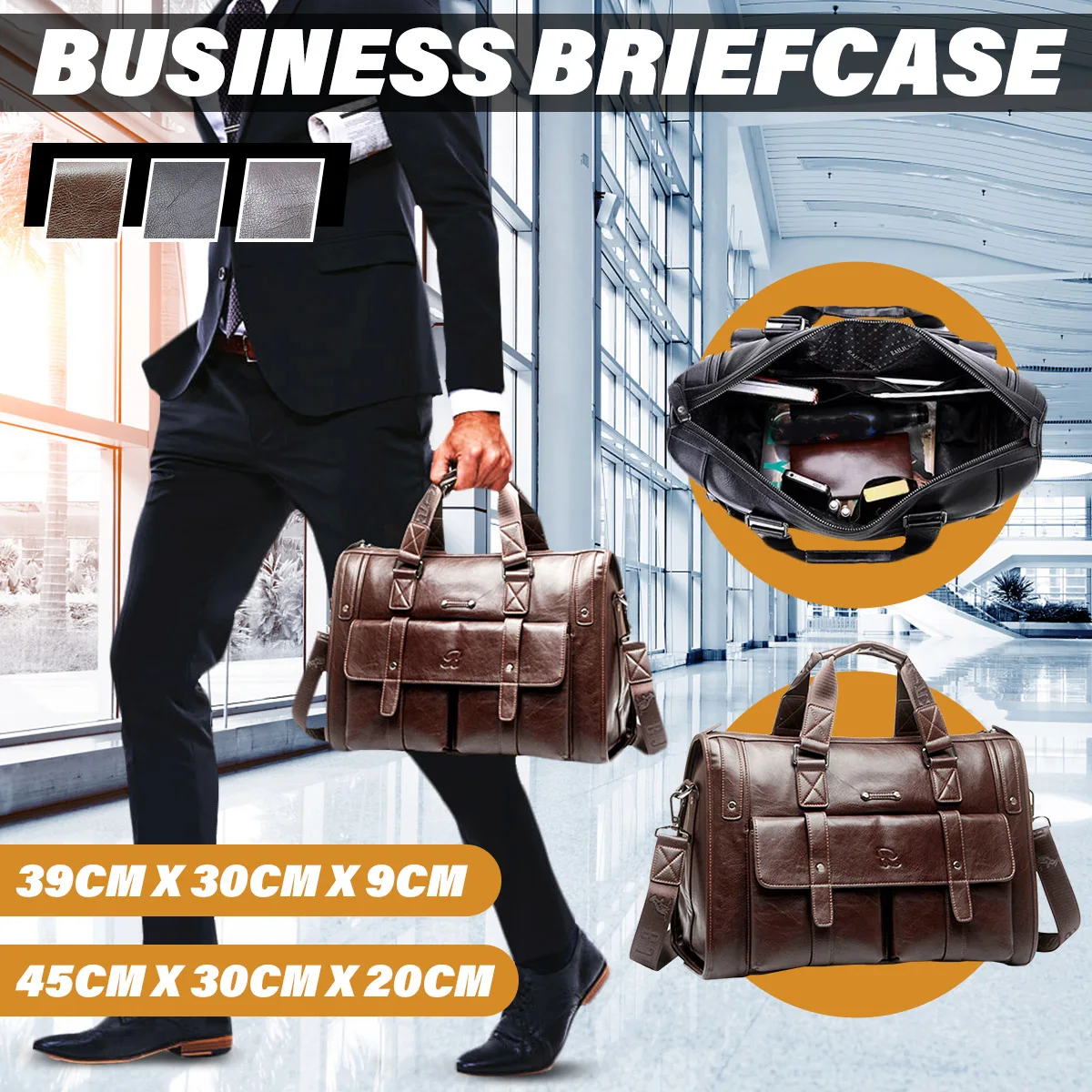

Men Leather Black Briefcase Business Vintage Handbag Laptop Bag Casual Messenger Bag Big Capacity Shoulder Bag Travel Bag