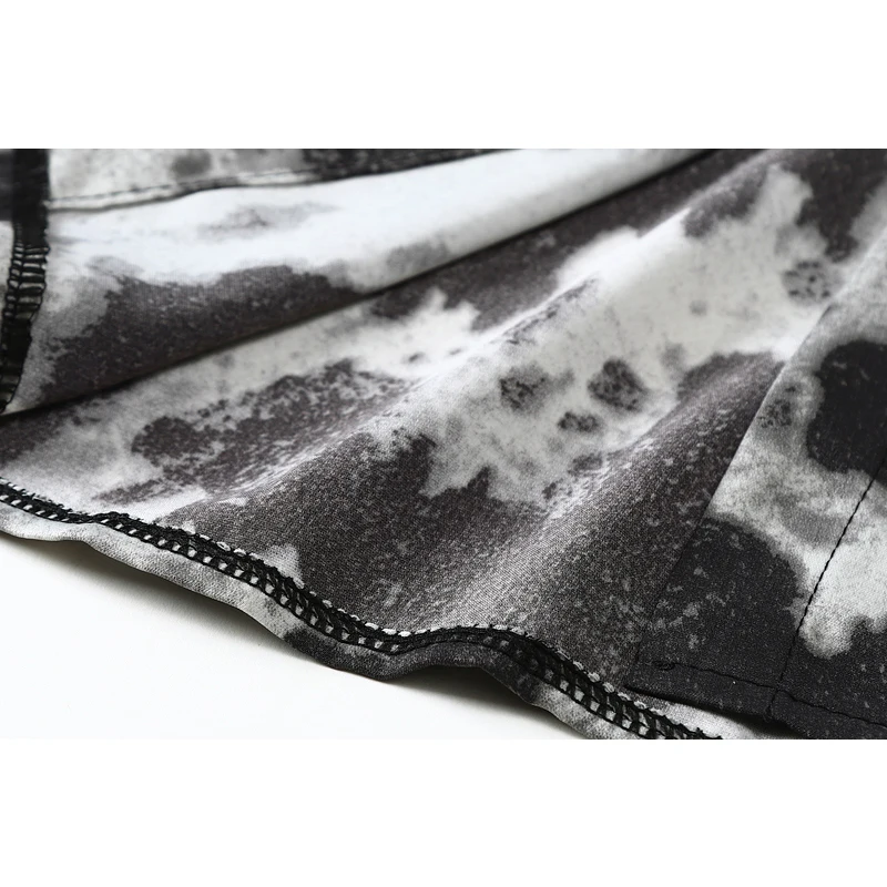 

2021 Women's Fashion New Vintage Tie Dye Print Long Sleeve Blouse Turn-Down Collar Button Lamtern Sleeve Causal Female Shirts