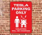 Парковка Diuangfoong Tesla заряжена только! Забавный металлический знак 12  8 дюймов