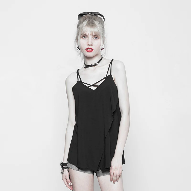 Женский жилет на бретельках в стиле панк с линейным дизайном подвеской из хлопка