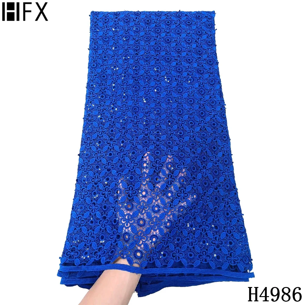 

HFX Yellow Sequins Lace Fabrics 2021 Nigerian Guipure Cord Lace Fabric Water Soluble African Cord Laces For Party Dress F4986