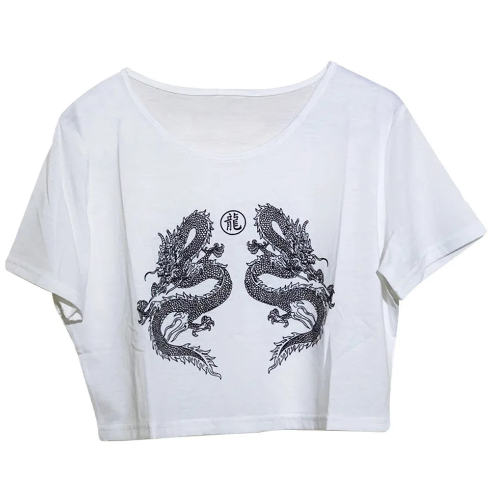 

Dragon Print T-Shirt Women Short Sleeve Tumblr Casual New Streetwear Hip Hop tops Harajuku Fun Basic Ladies Summer tee