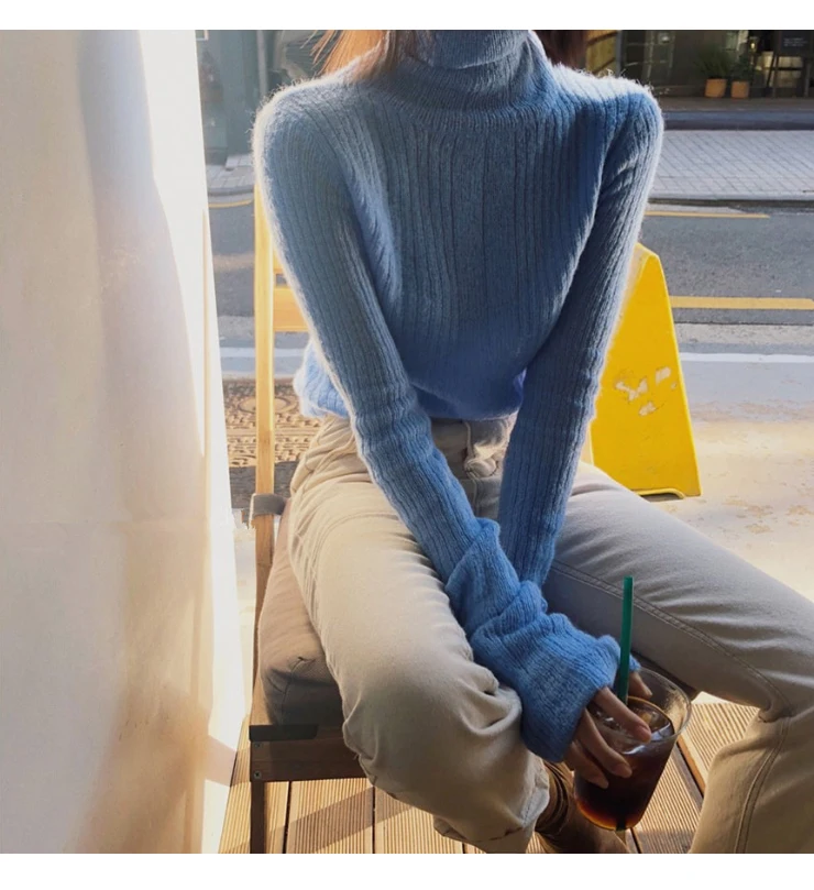 

New Winter Sweater Women Pullover Girls Tops Vintage Long Sleeve Autumn Elegant Female Knitted Outerwear Warm Sweater turtleneck