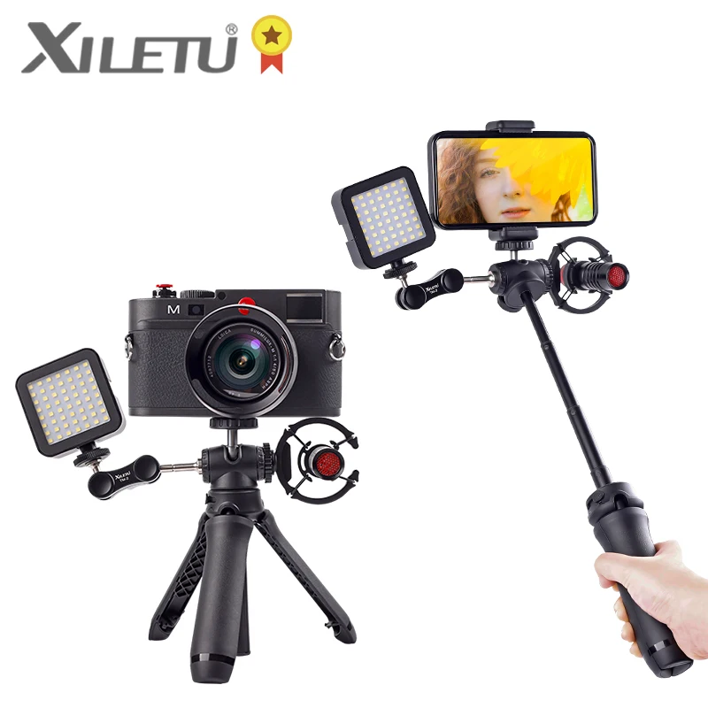

XILETU XSG3 Vlog lite Mini Tripod with 360° Ball Head & Cold Shoe Selfie Stick Tabletop Tripod for Camera iPhone Android