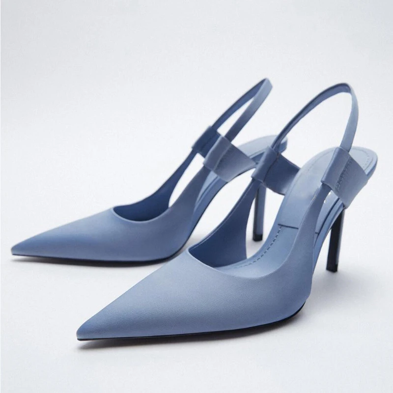 

Temperament Women Shoes New 2021 Blue Slingbacks Pointed toe High-heeled Shoes Spring Elegant Sandals Fairy Wind 10cm
