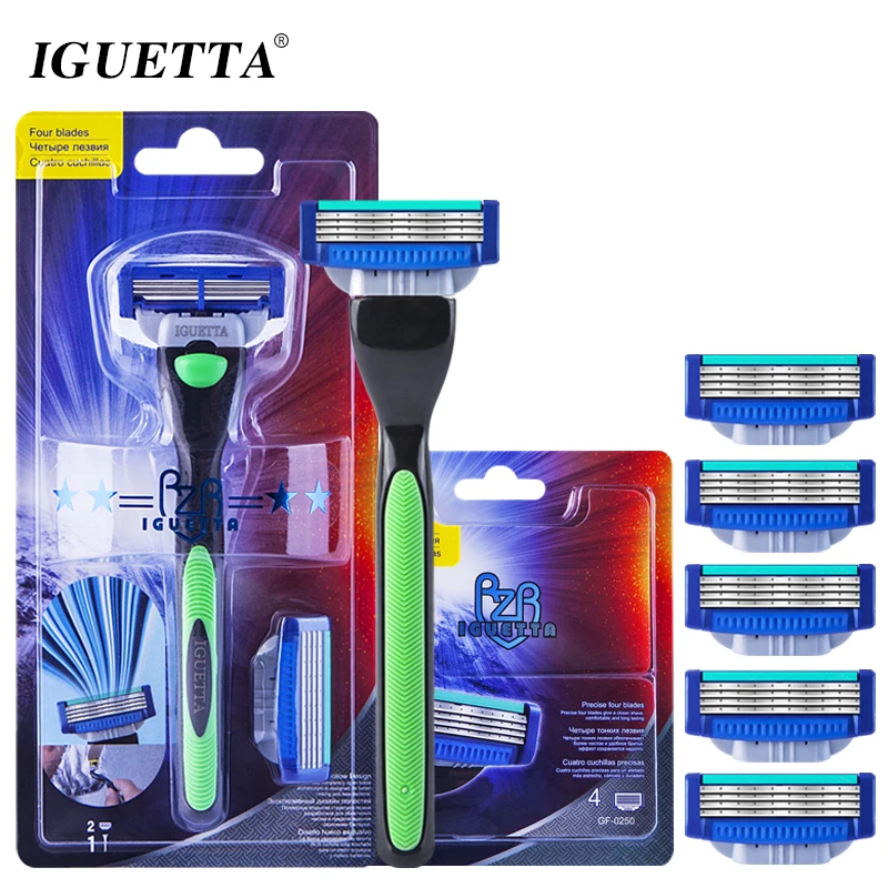 

RZR IGUETTA New Men Razer For Shaving Set Green Combination Shaver (1 Handle And 6 Heads) Stainless Steel Classic Razor Head