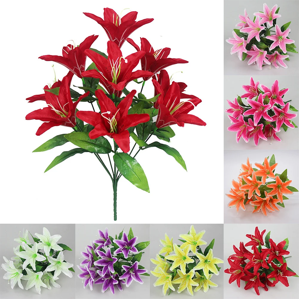 10 искусственных шелковых цветов лилии букет Декор для дома свадьбы сада вечерние