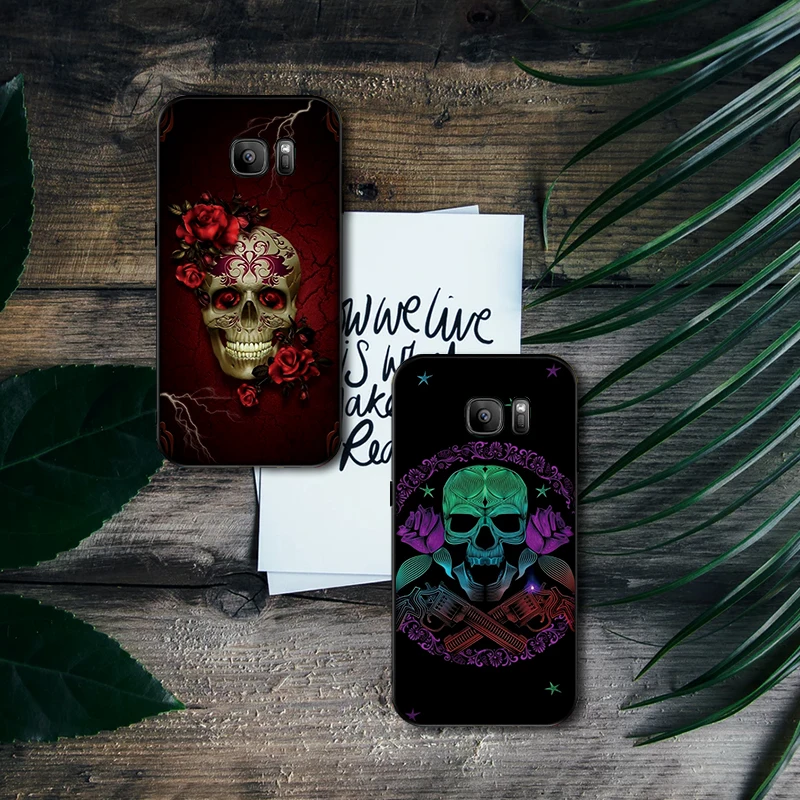 Розы череп Мягкий силиконовый чехол для телефона samsung S6 S7 край S8 S9 S10 PLUS NOTE 8 9 M10 20 30