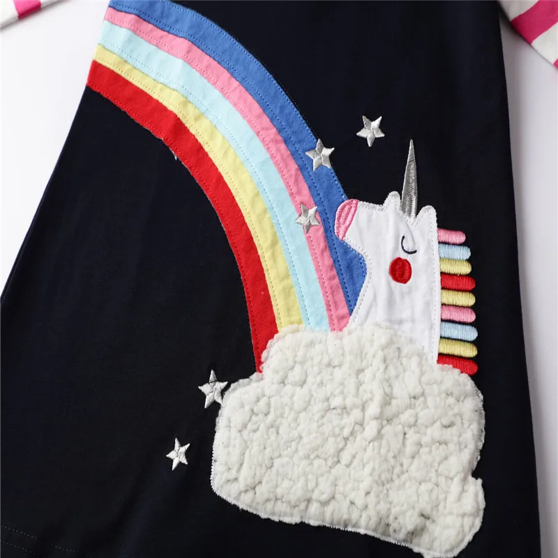Jumping Meters Princess Unicorns Girls Dresses Rainbow Applique Cute New Baby Clothes For Birthday Gift Cotton Fashion | Детская одежда
