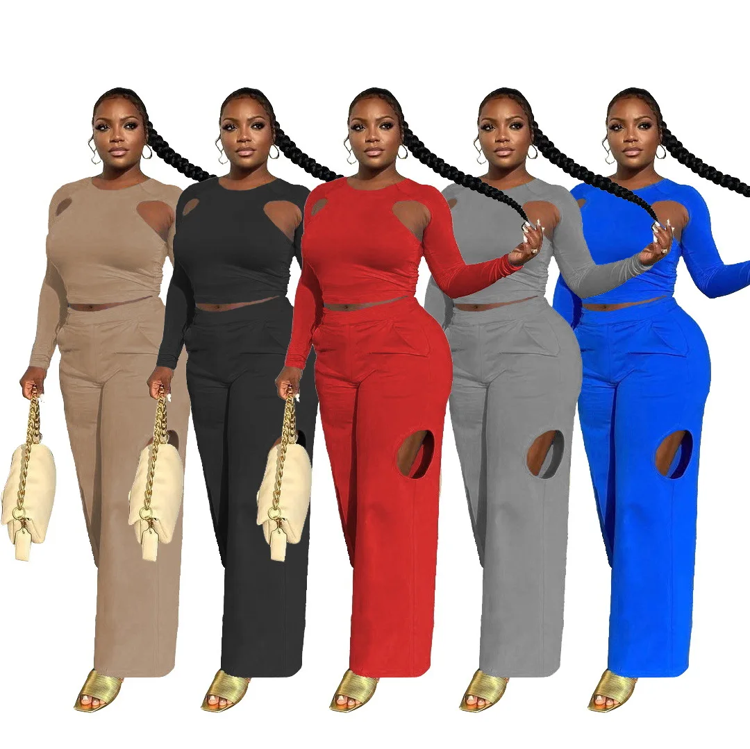 

Women Long Sleeve Crop Top & Loose Pants Two Piece Set Fall Fashion Casual Suits