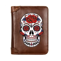 cool steampunk skull rose design genuine leather wallet classic men business pocket slim card holder male short purses gifts