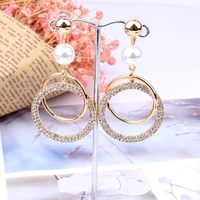 personalized romantic crystal rhinestones earrings fashion geometric imitation pearl stud earrings for women jewelry gift