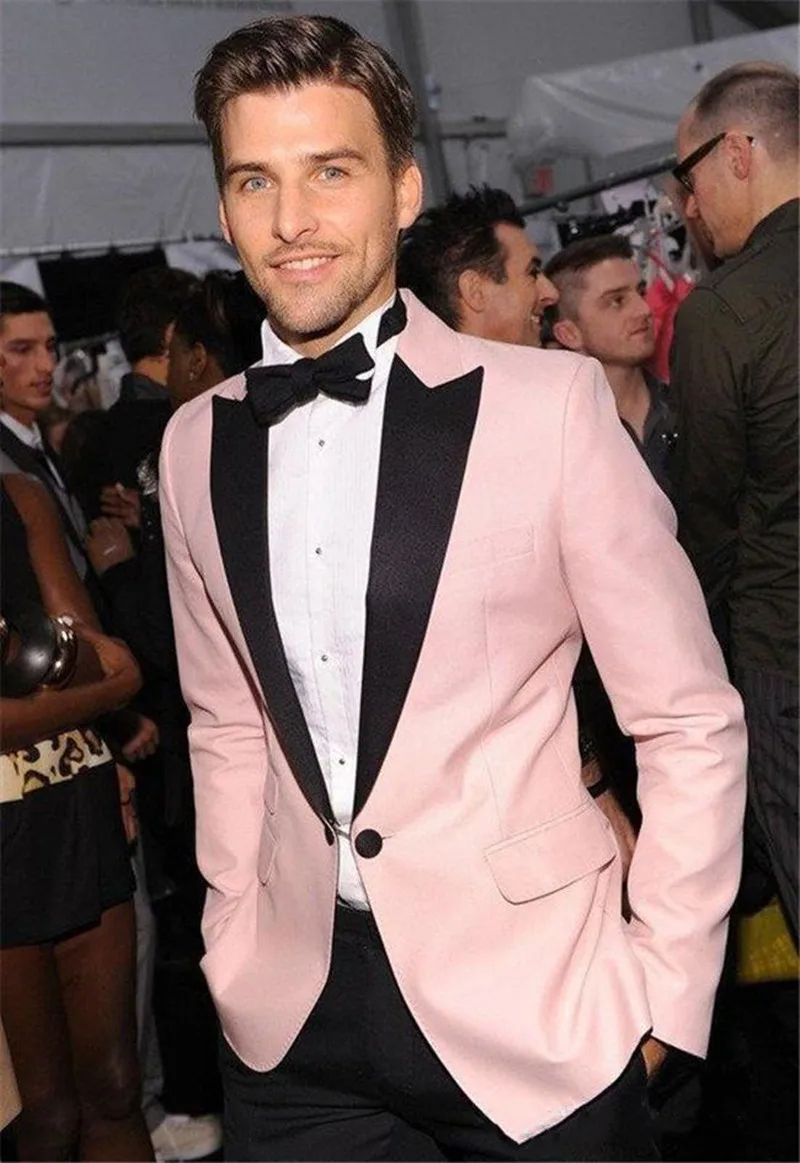 

MyLoddy 2 Piece Pink Wedding Groom Tuxedos Cheap Custom Made Classic Fit Black Peaked Lapel Groomsmen Suits (Jacket+Pants)