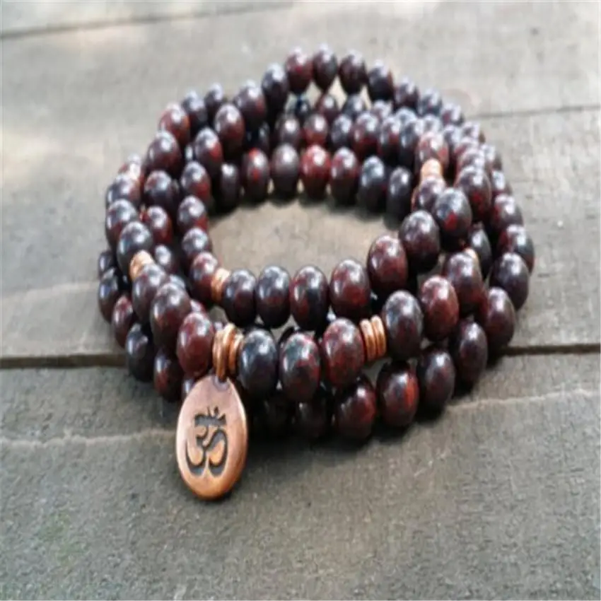 8mm red jasper Gemstone Mala Bracelet 108 Beads pendant Lucky natural yoga Wristband chain Gemstone Healing Bless