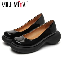 mili miya new spring autumn platform thick bottom pumps retro round head women patent leather girls daily casual loafers shoes