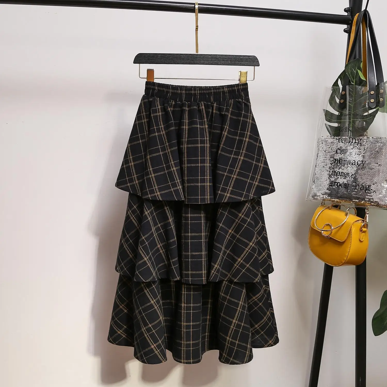 XL-5XL Plus size Autumn Women Blazers Plaid Skirt Suits Lady Office Large Size Single Breasted Jacket Ruffle Two Piece Set | Женская